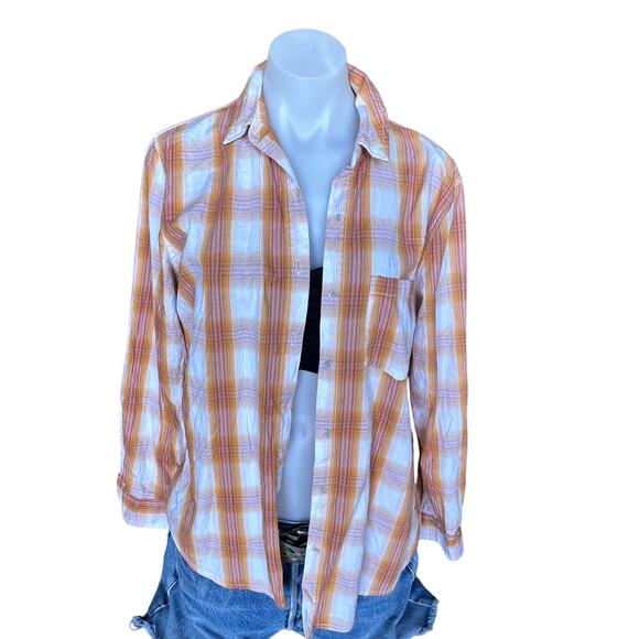 Yellowstone Dutton Ranch Plaid Western Shirt SMALL Oversize Upcycle Unique Gold - Picture 4 of 5